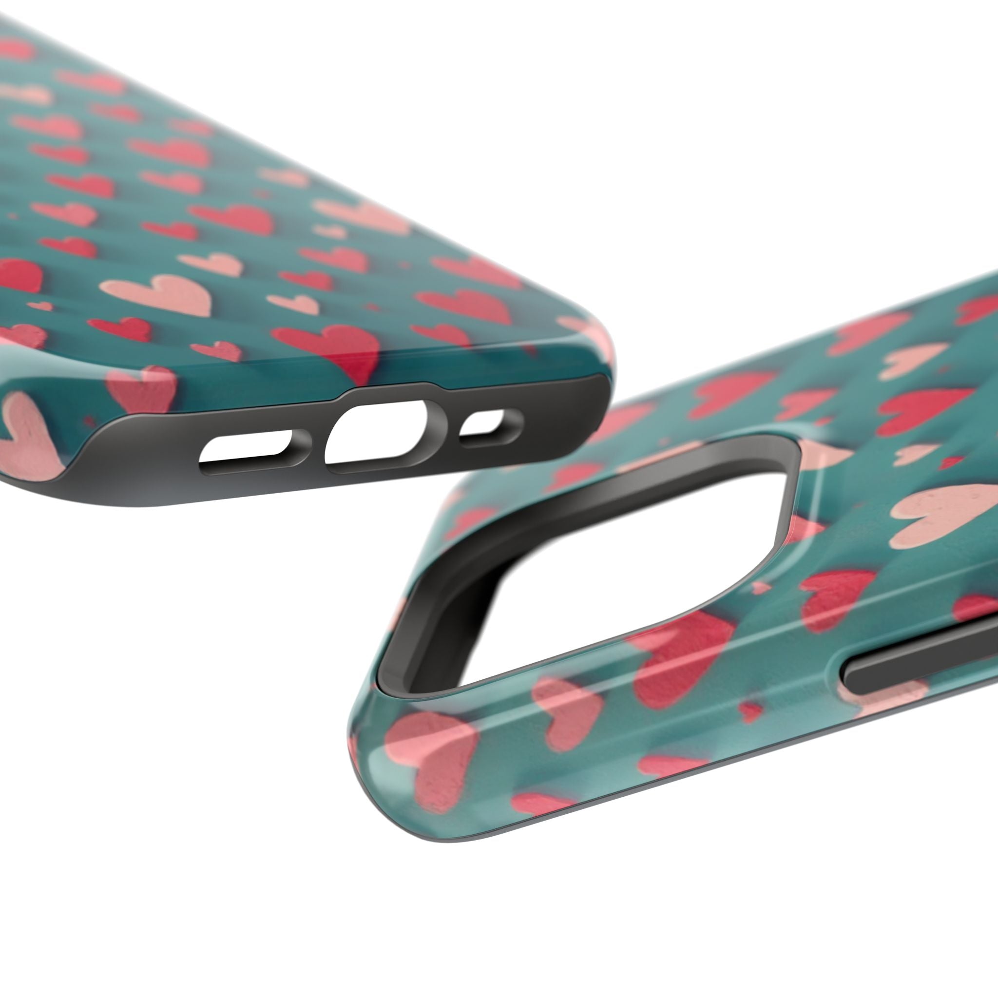 Magnetic Impact-Resistant Phone Case — Teal Love Hearts Pattern