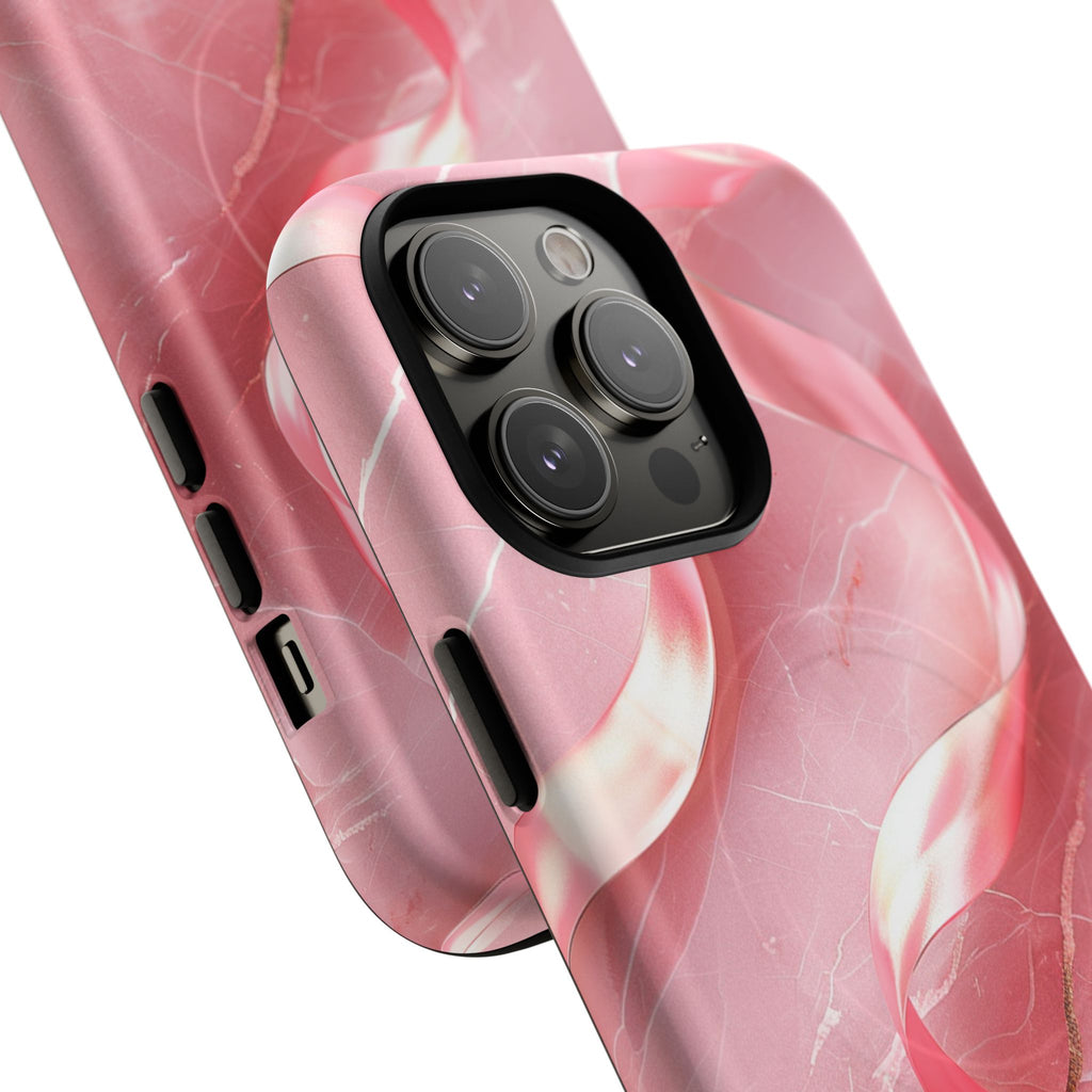 Pink Marble Tough Magnetic Phone Case — Abstract Rose Swirl Magnetic iPhone Cover