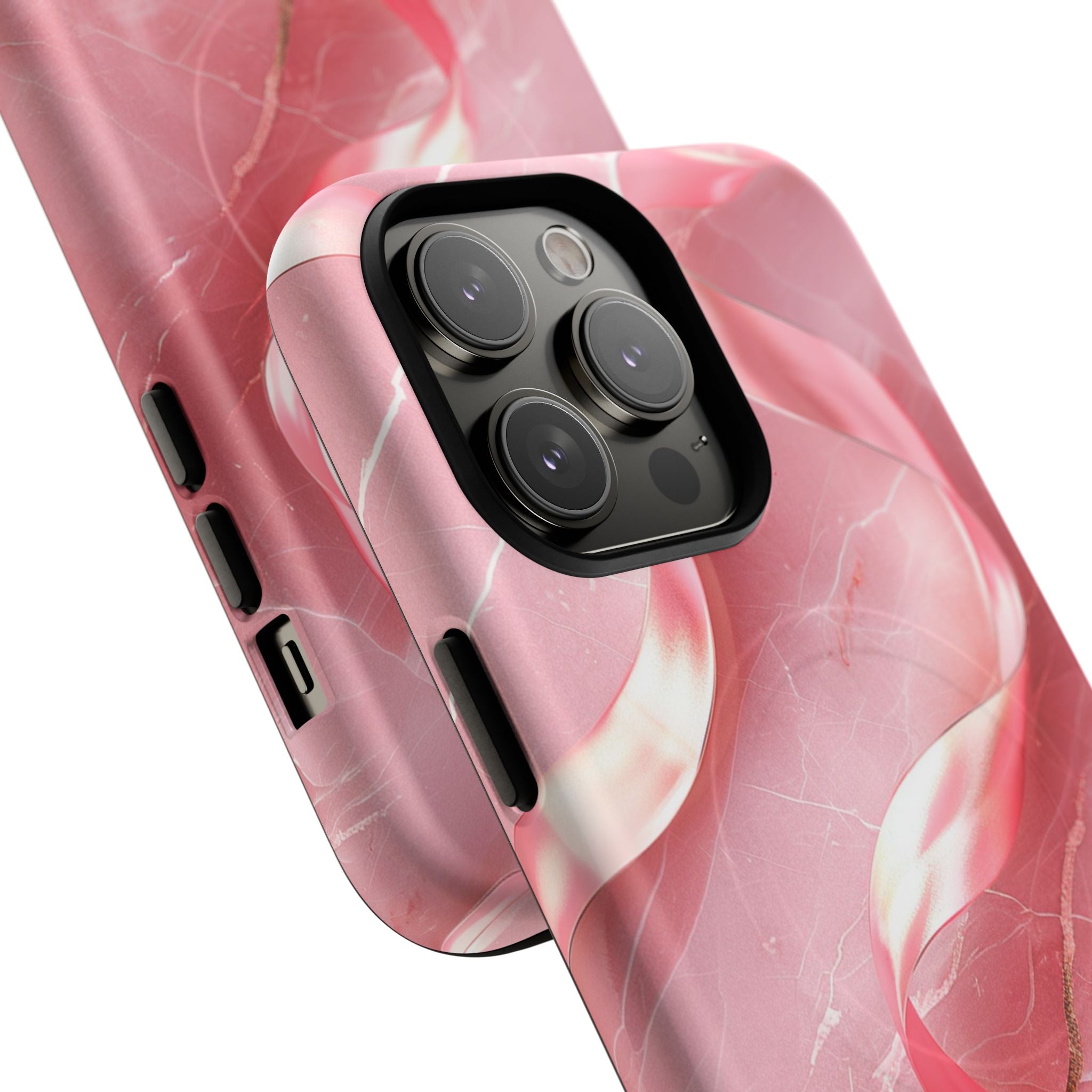 Pink Marble Tough Magnetic Phone Case — Abstract Rose Swirl Magnetic iPhone Cover