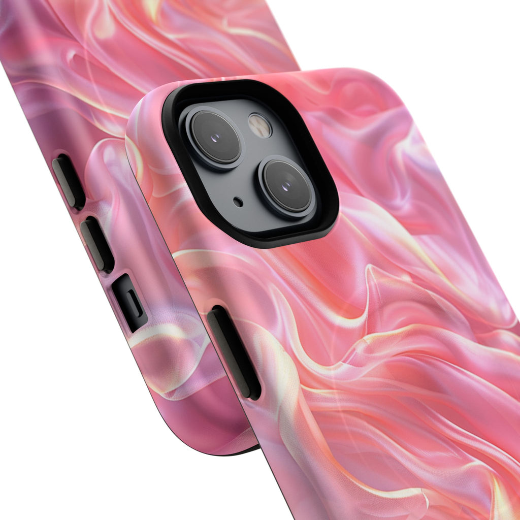 Pink Swirl Tough Magnetic Phone Case — Protective Magnetic iPhone Cover with Iridescent Marble Design