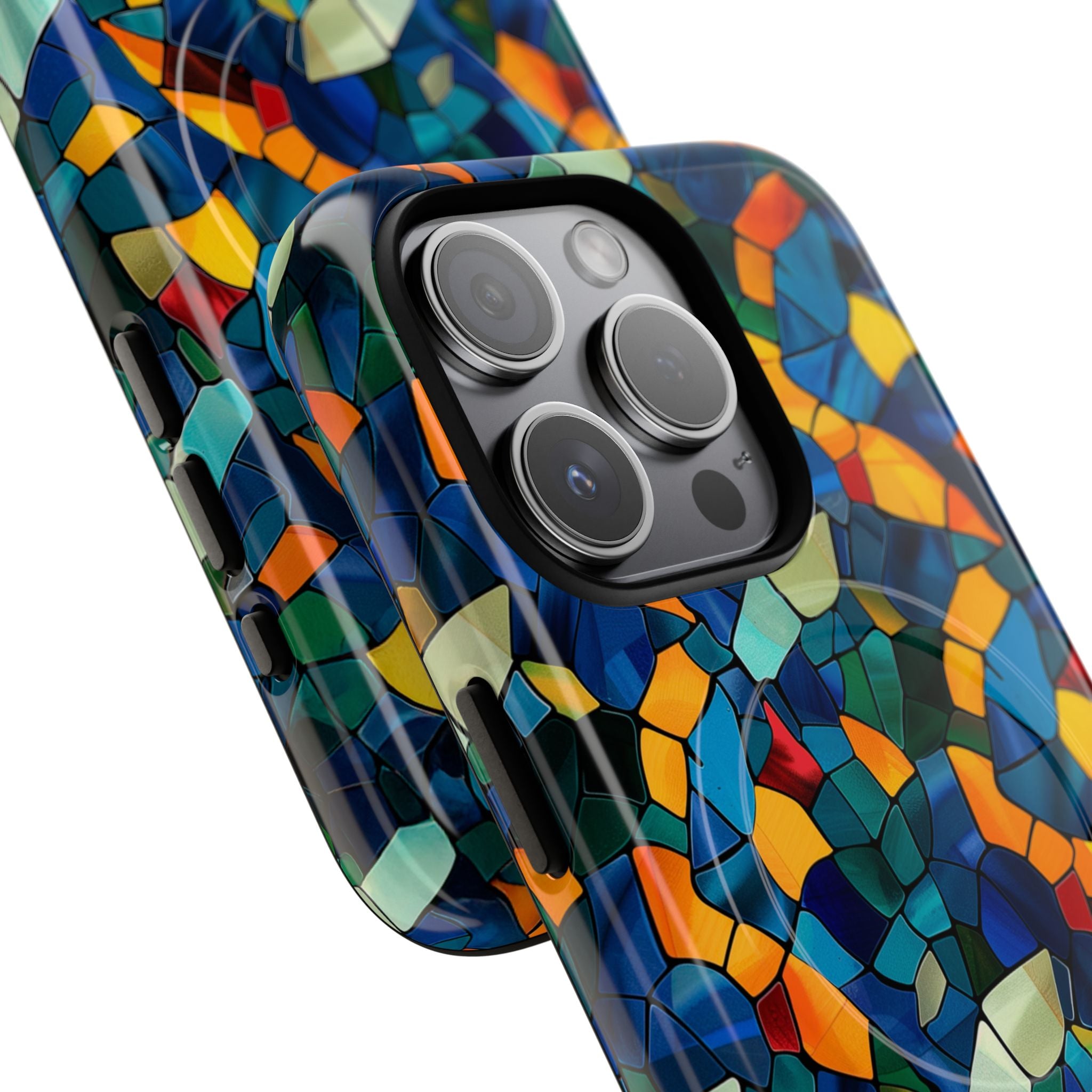 Stained Glass Mosaic Tough Magnetic Phone Case — Vibrant Abstract Protective Cover