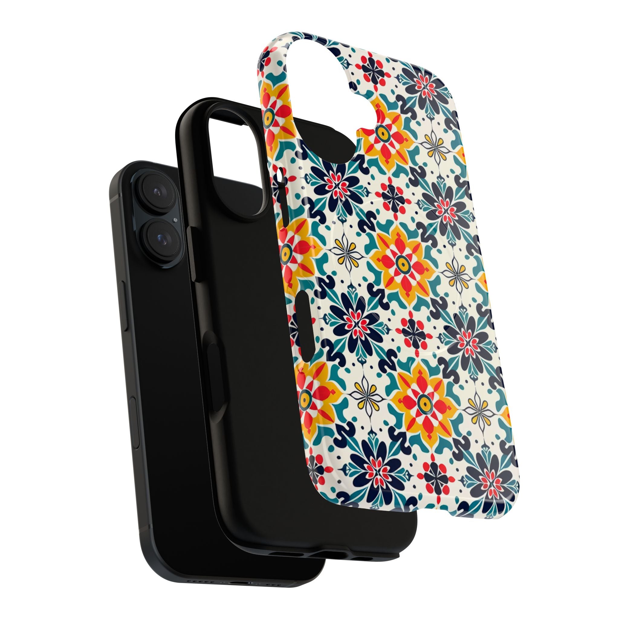 Floral Mosaic Tough Magnetic Phone Case — Colorful Boho Protective Cover