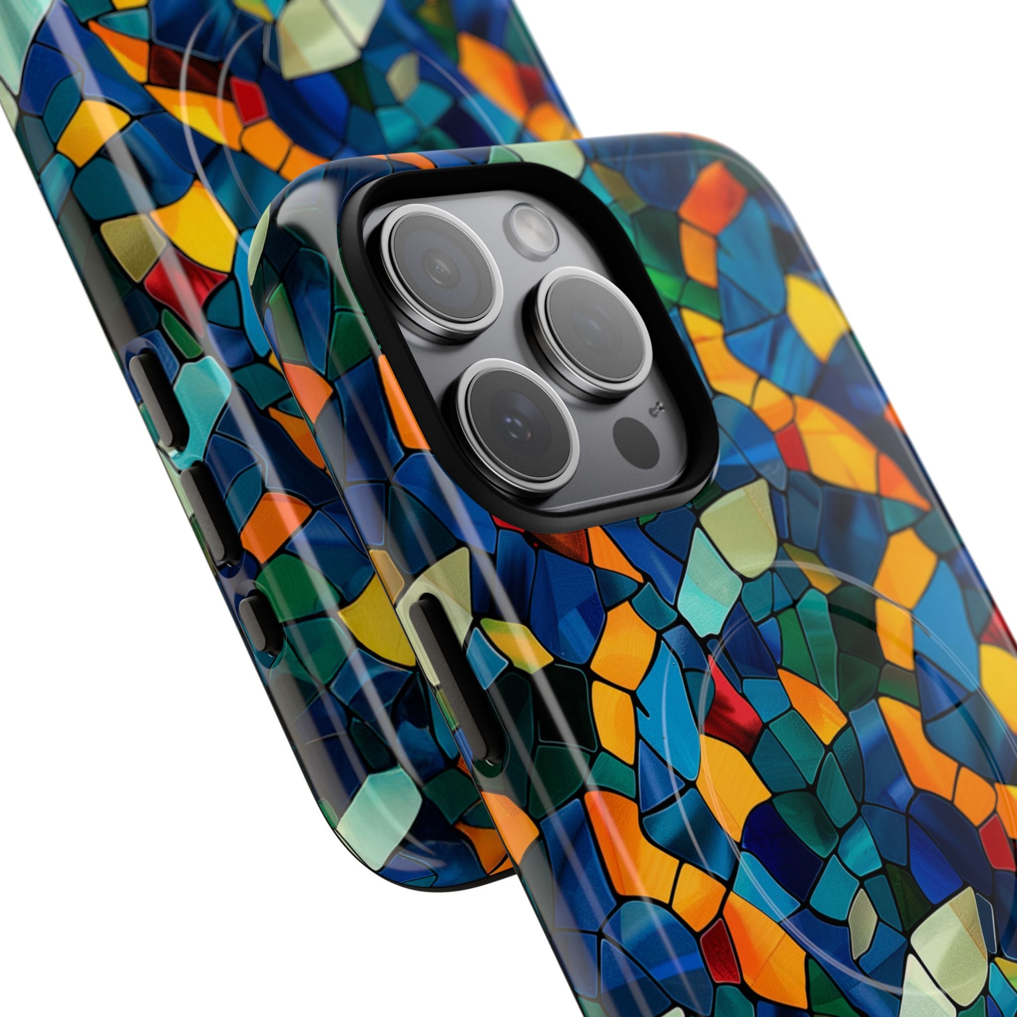 Stained Glass Mosaic Tough Magnetic Phone Case — Vibrant Abstract Protective Cover