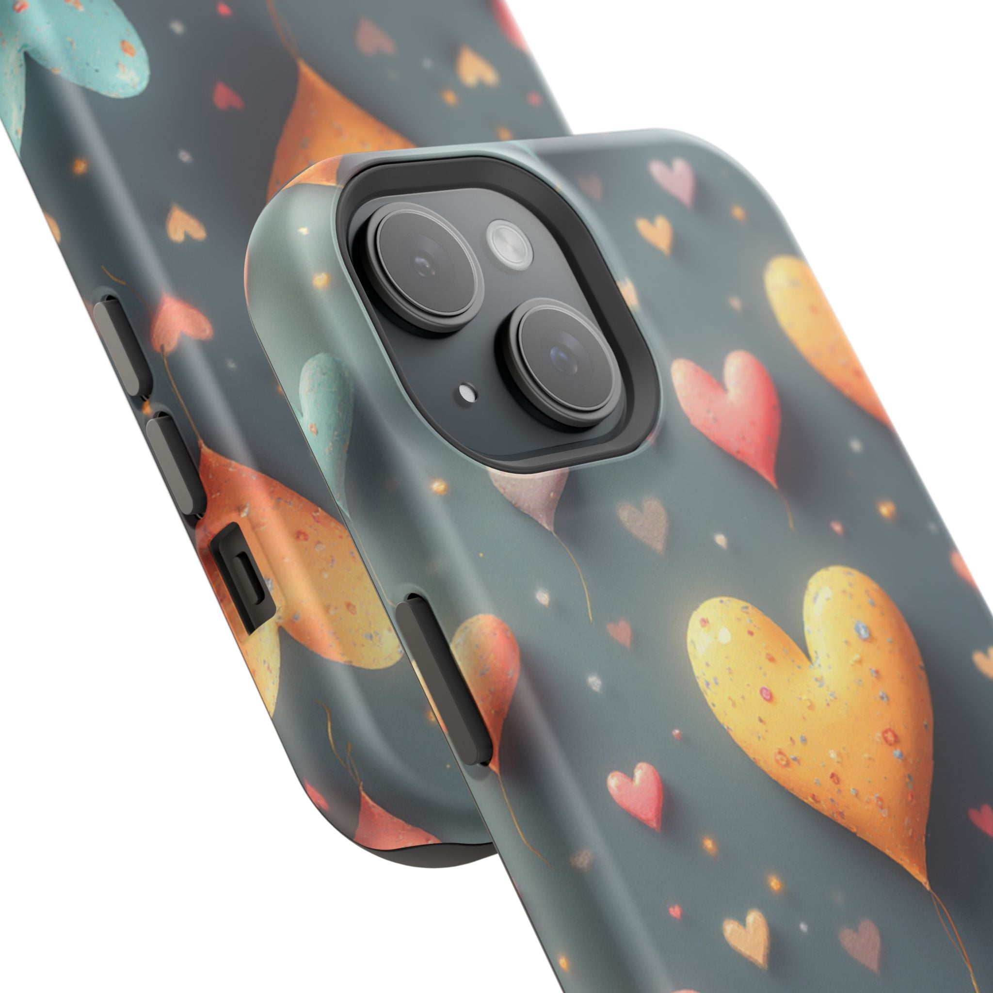 Magnetic Impact-Resistant Phone Case — Colorful Floating Heart Design