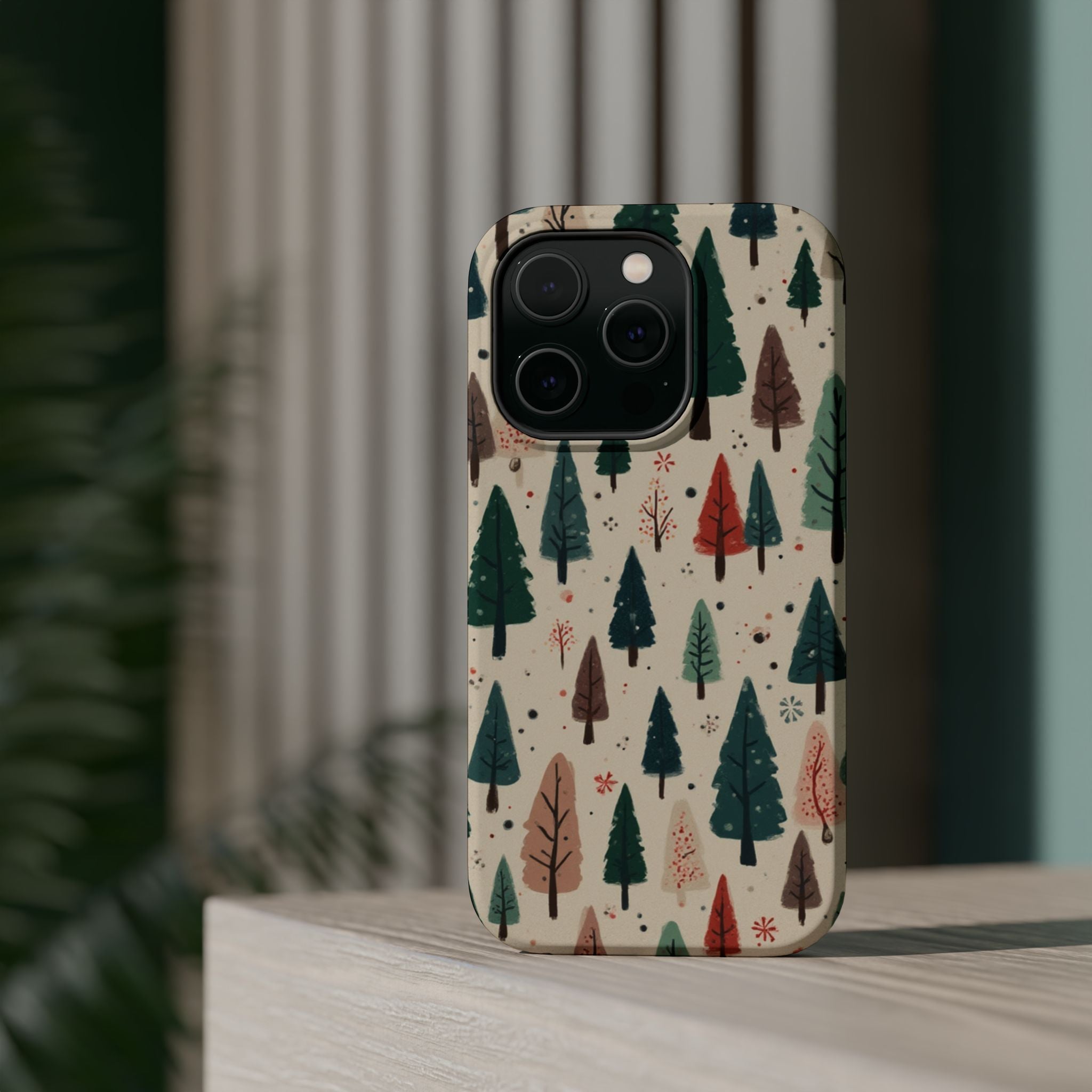 Forest Pattern Magnetic Impact-Resistant Phone Case — Winter Tree Design