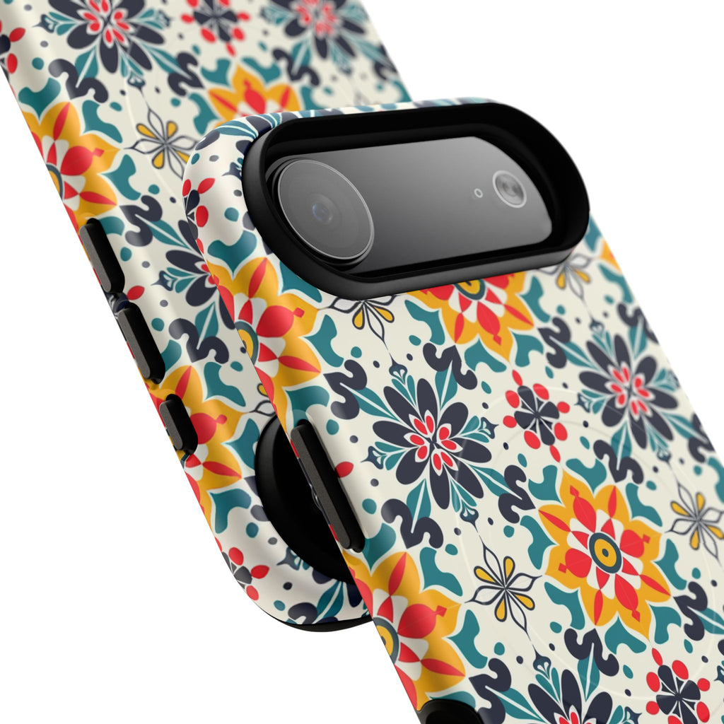 Floral Mosaic Tough Magnetic Phone Case — Colorful Boho Protective Cover