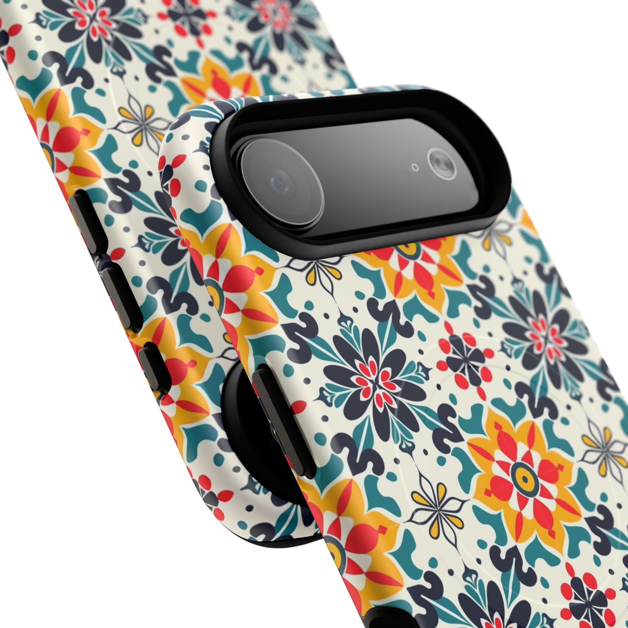 Floral Mosaic Tough Magnetic Phone Case — Colorful Boho Protective Cover