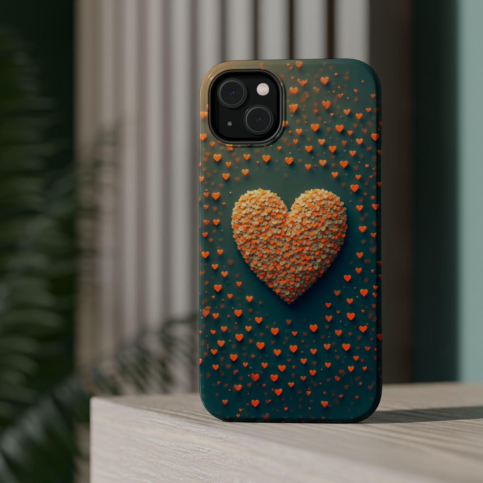 Magnetic Impact-Resistant Phone Case — Textured Heart Confetti Design