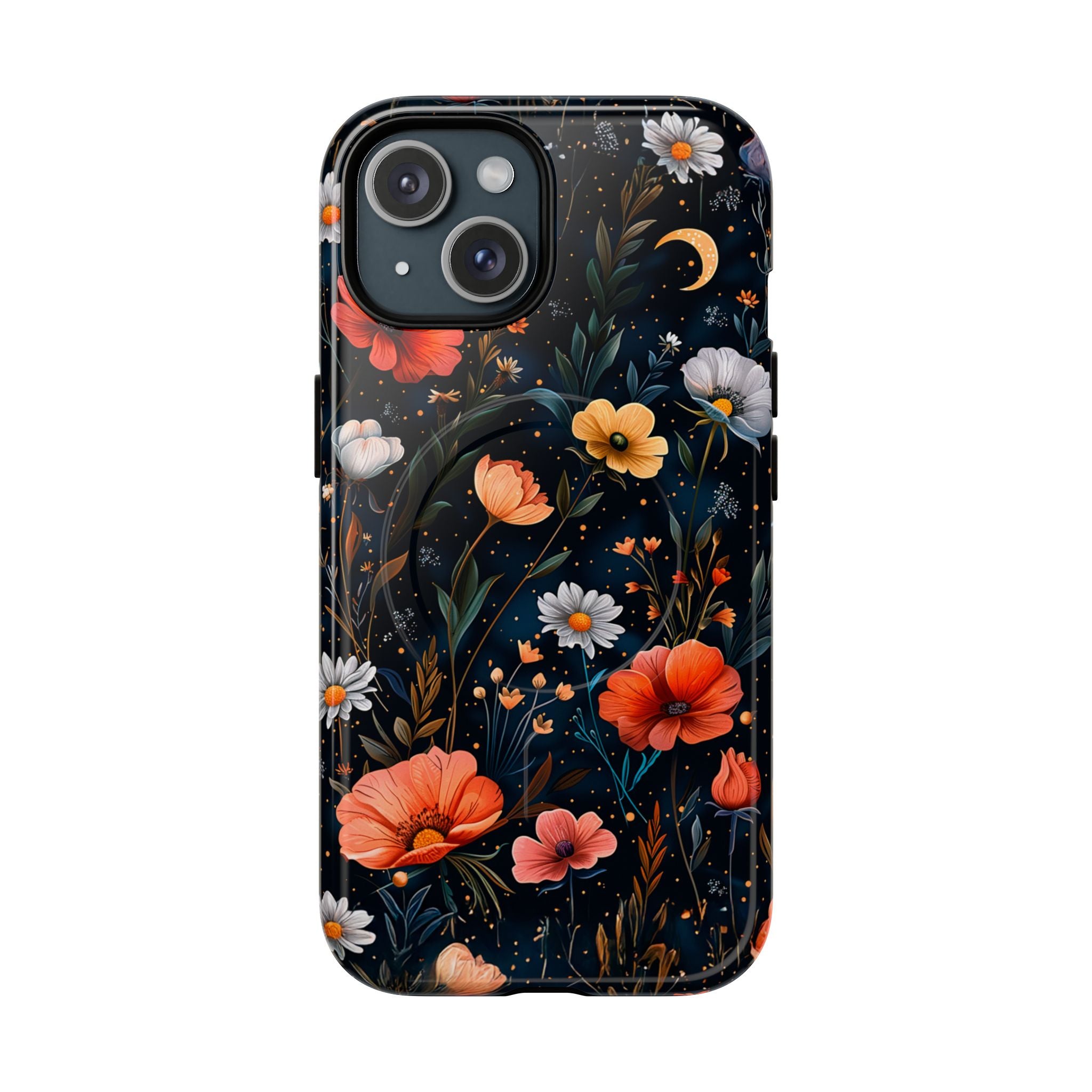 Magnetic Tough Case — Dark Floral Meadow with Moon & Daisies