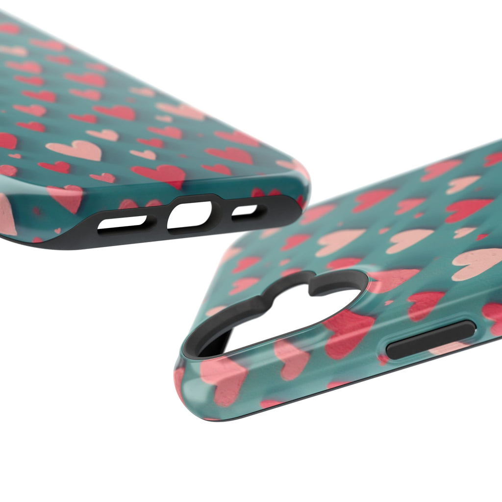 Magnetic Impact-Resistant Phone Case — Teal Love Hearts Pattern