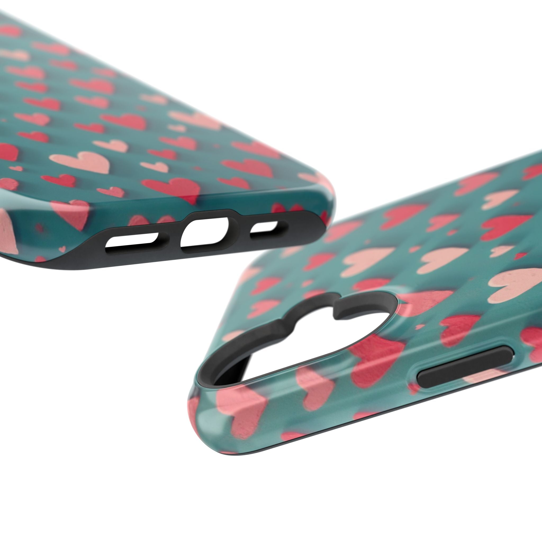Magnetic Impact-Resistant Phone Case — Teal Love Hearts Pattern