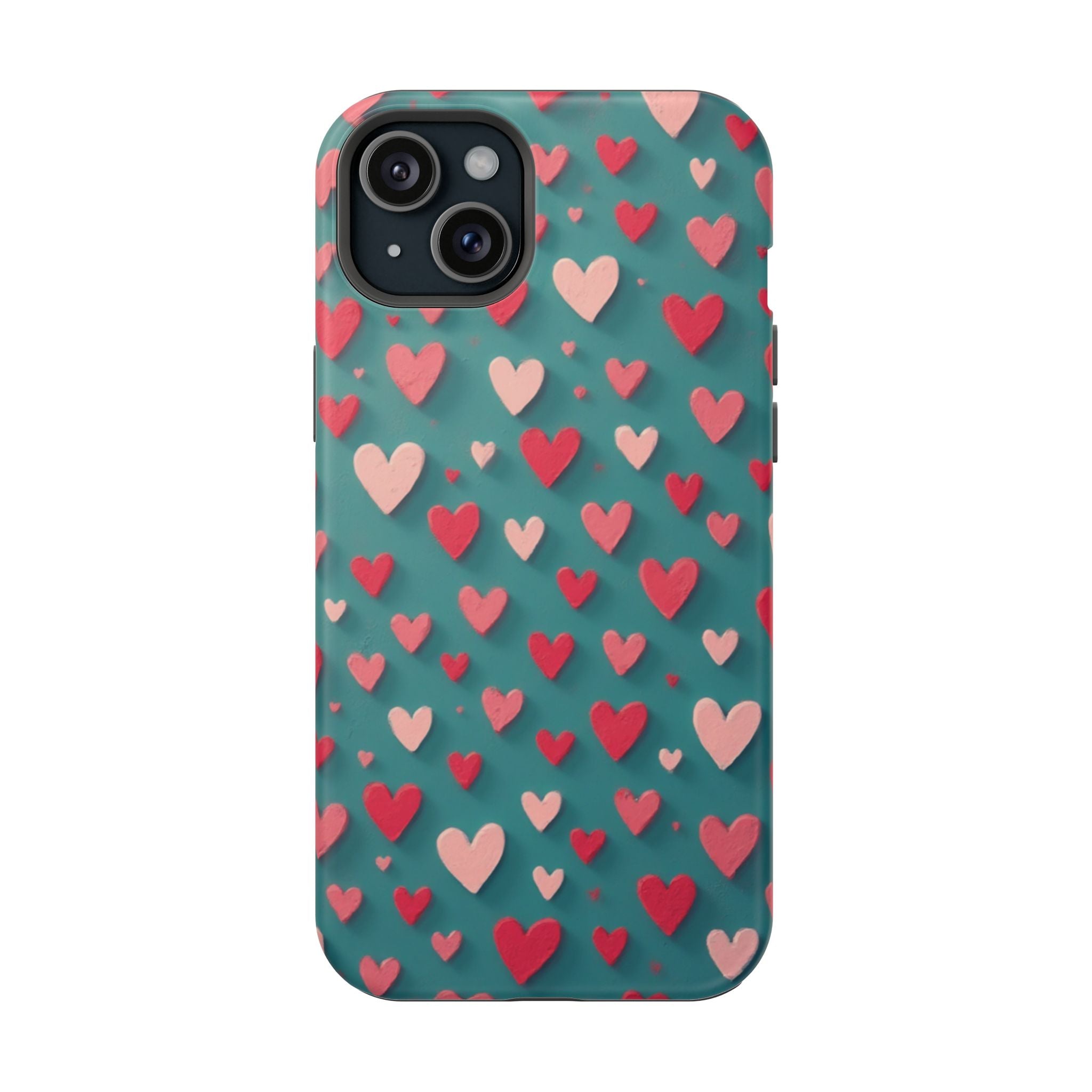 Magnetic Impact-Resistant Phone Case — Teal Love Hearts Pattern