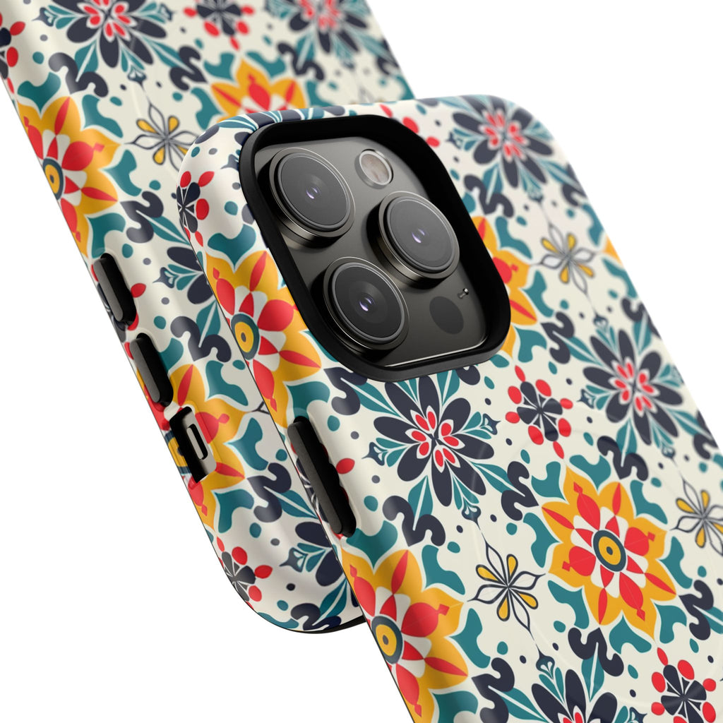 Floral Mosaic Tough Magnetic Phone Case — Colorful Boho Protective Cover