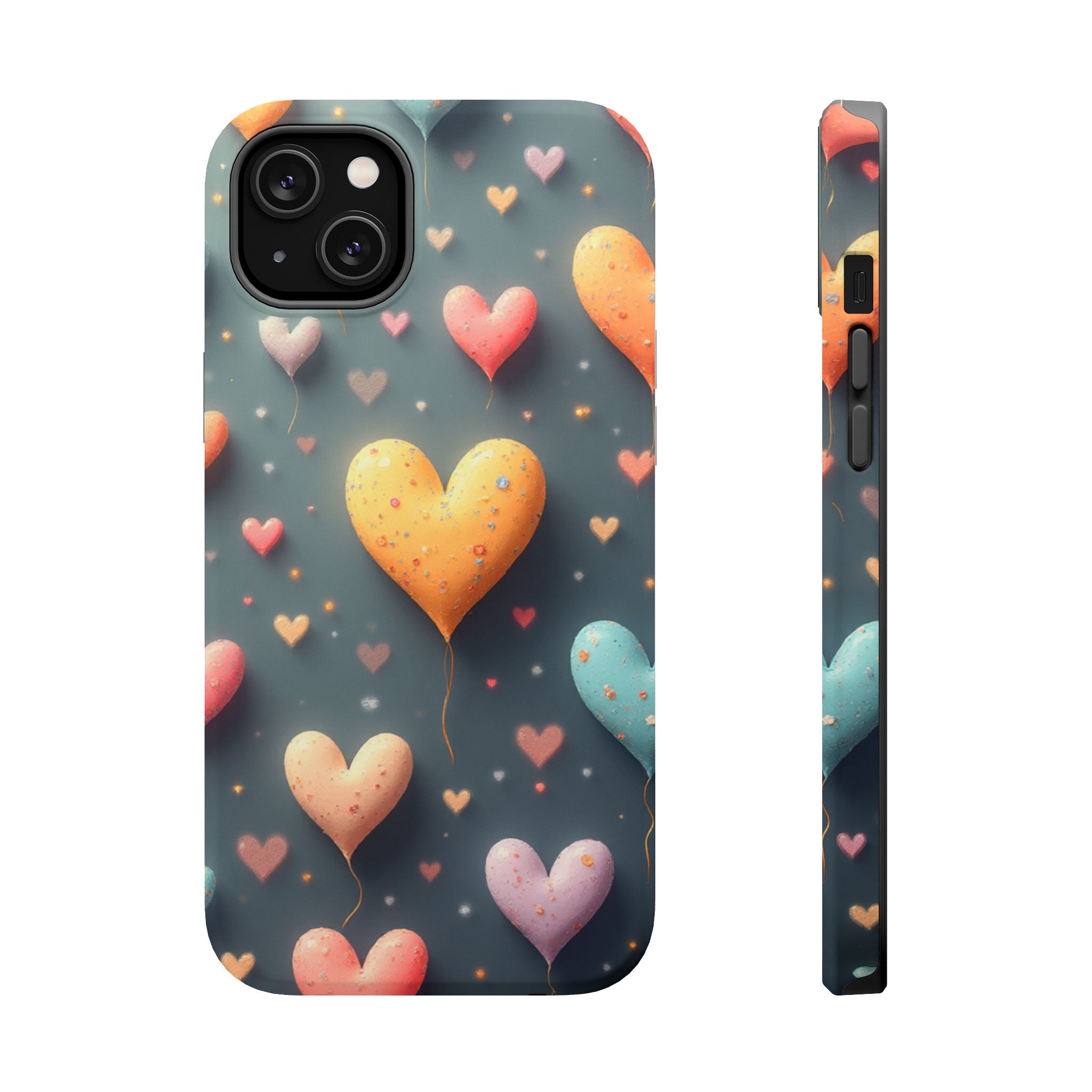 Magnetic Impact-Resistant Phone Case — Colorful Floating Heart Design