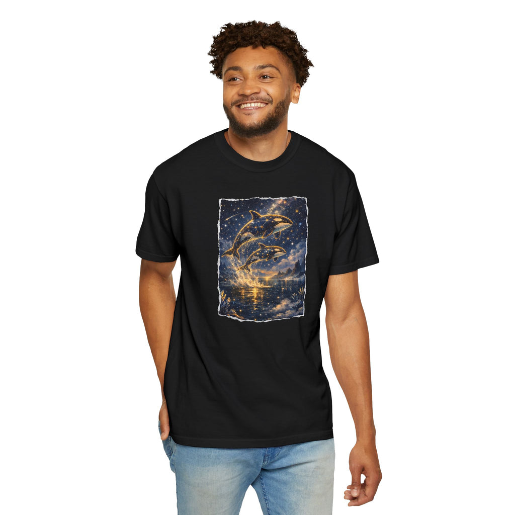 Dolphins T-Shirt — Glowing Night Sky Ocean Dolphins Tee