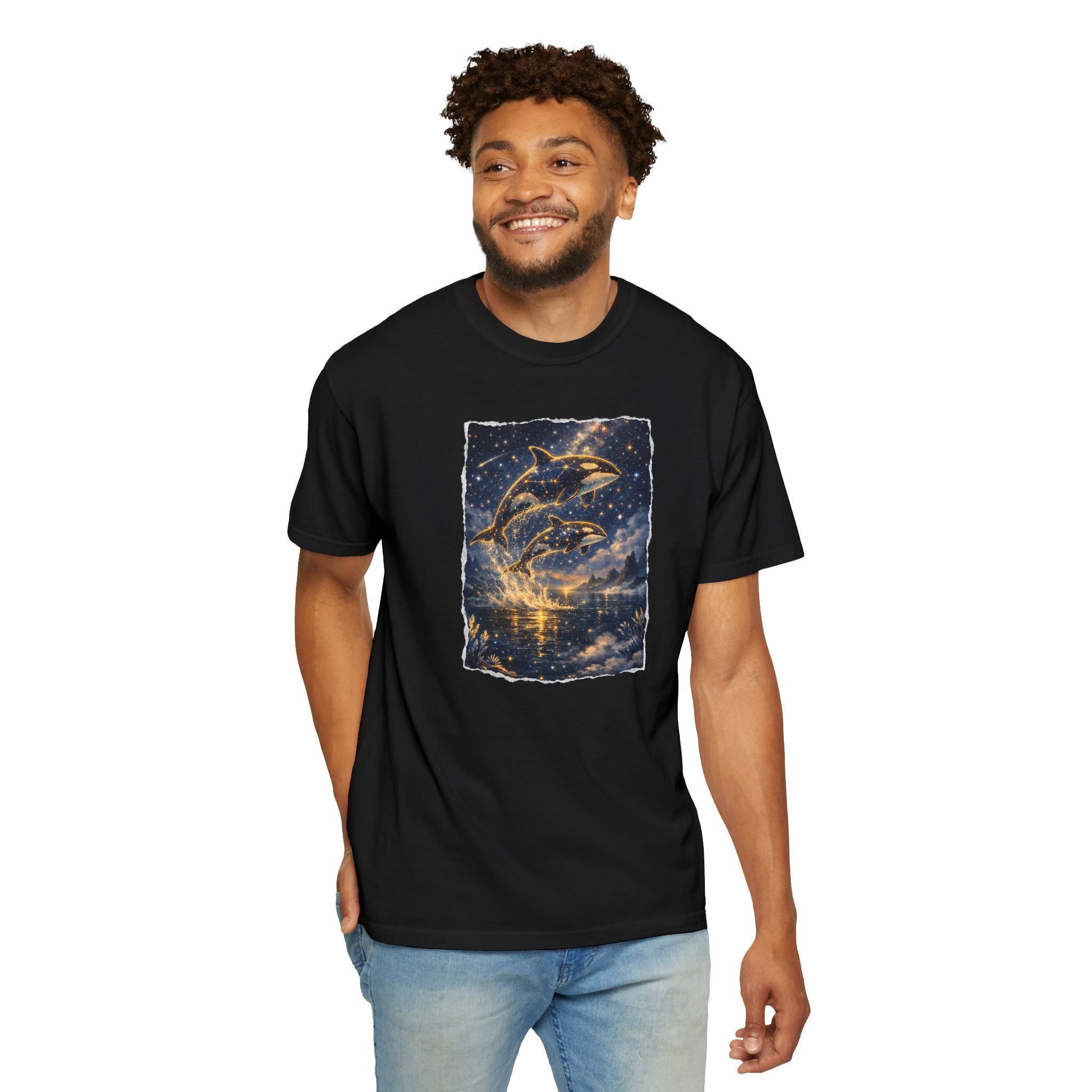 Dolphins T-Shirt — Glowing Night Sky Ocean Dolphins Tee
