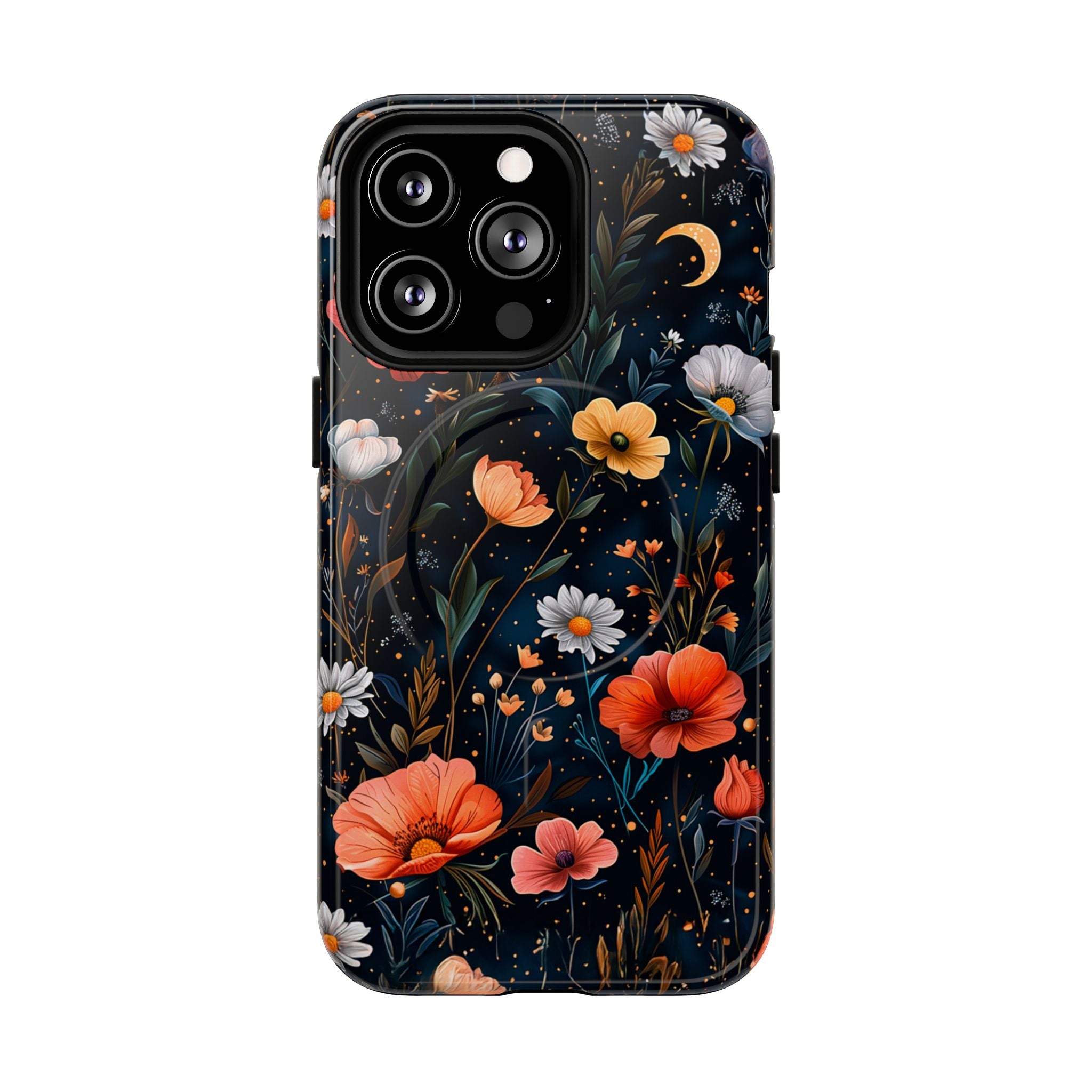Magnetic Tough Case — Dark Floral Meadow with Moon & Daisies