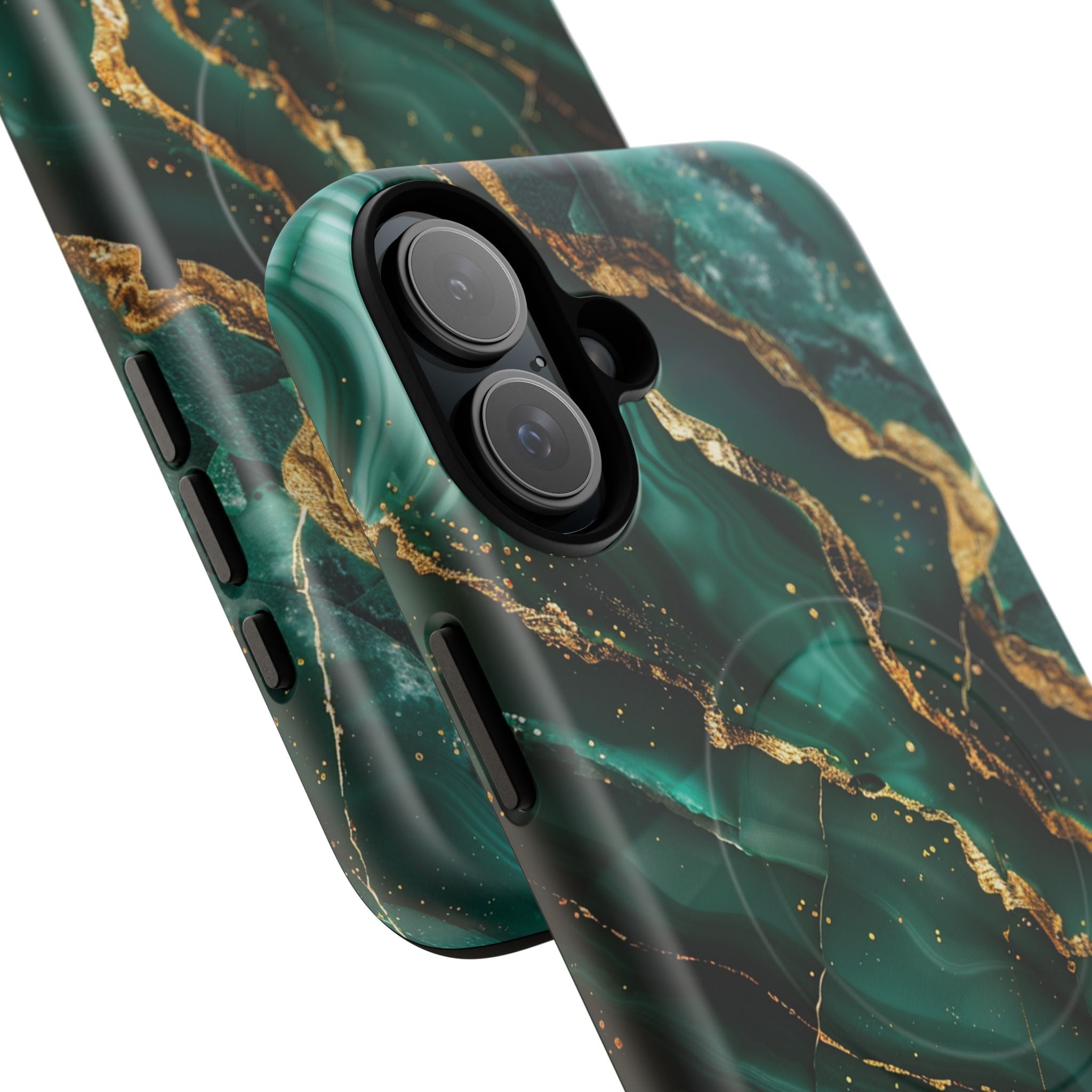 Green Marble Magnetic Phone Case — Emerald & Gold Abstract Tough Case