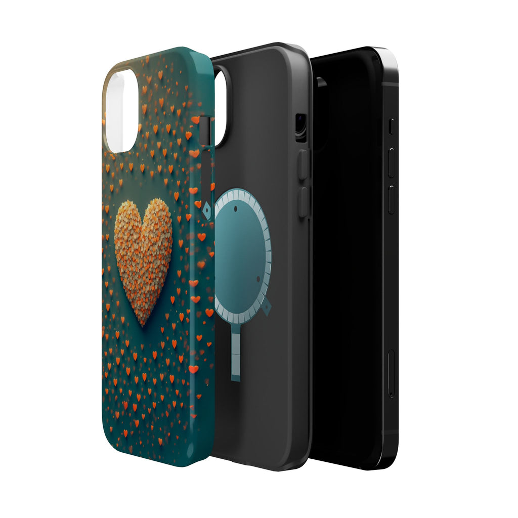 Magnetic Impact-Resistant Phone Case — Textured Heart Confetti Design