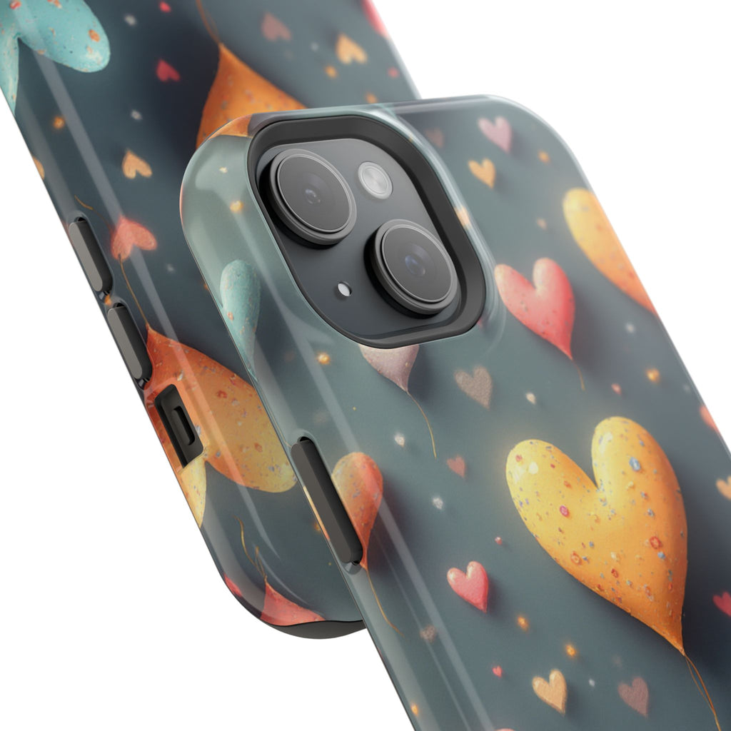 Magnetic Impact-Resistant Phone Case — Colorful Floating Heart Design