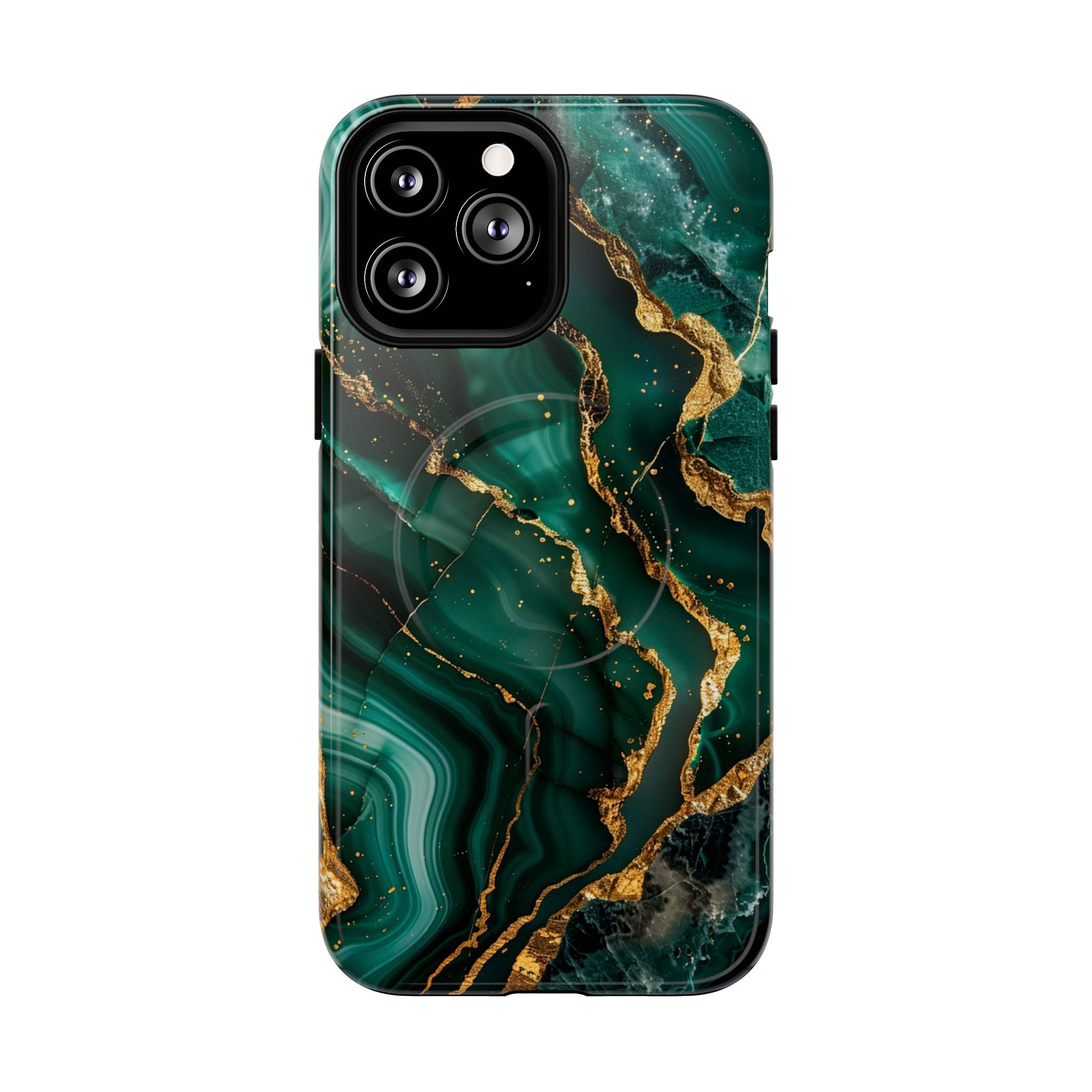 Green Marble Magnetic Phone Case — Emerald & Gold Abstract Tough Case