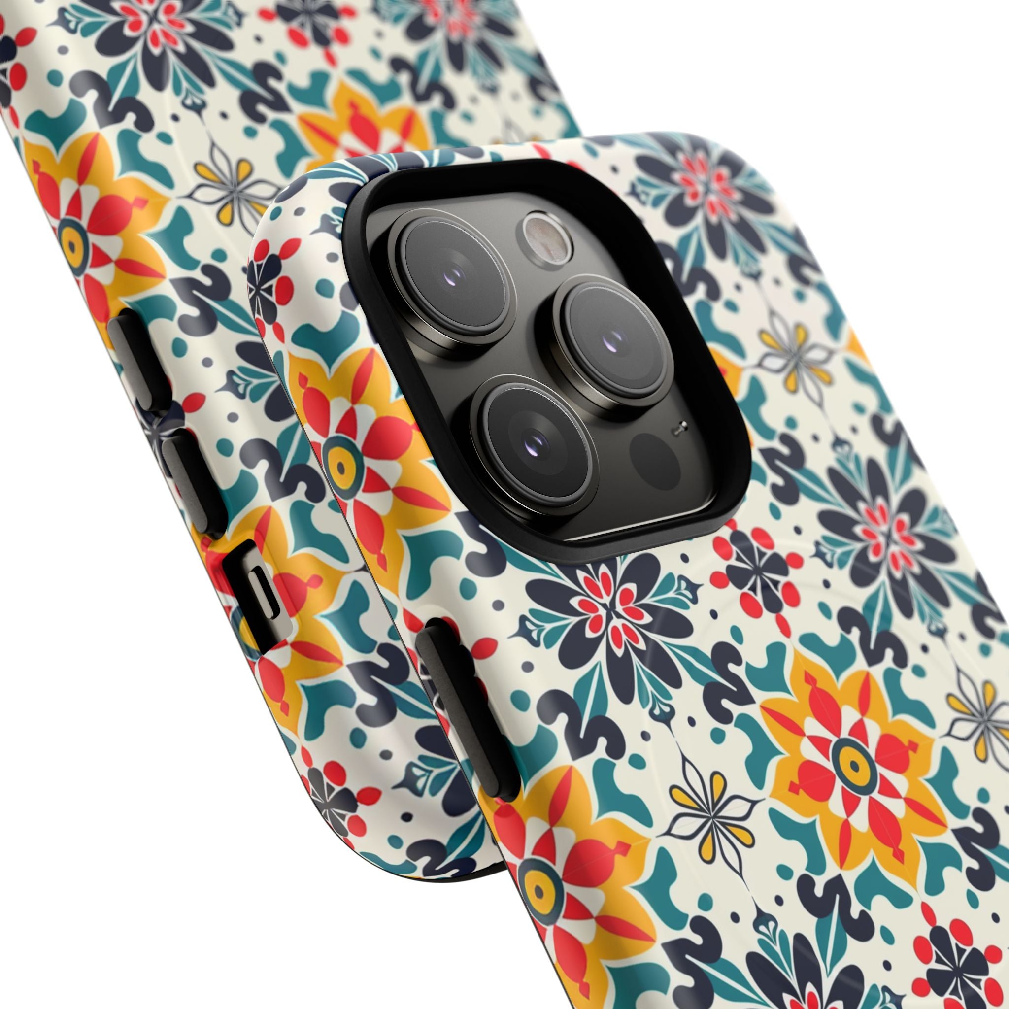 Floral Mosaic Tough Magnetic Phone Case — Colorful Boho Protective Cover