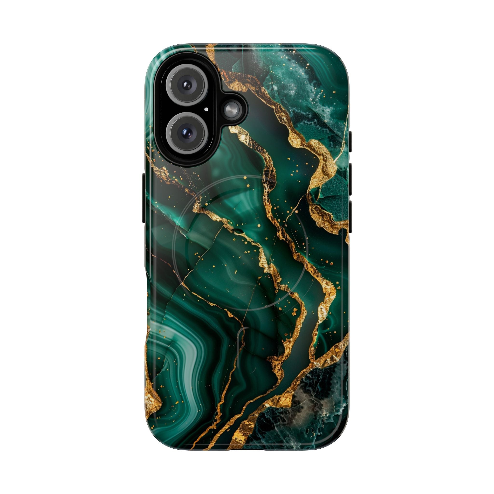 Green Marble Magnetic Phone Case — Emerald & Gold Abstract Tough Case