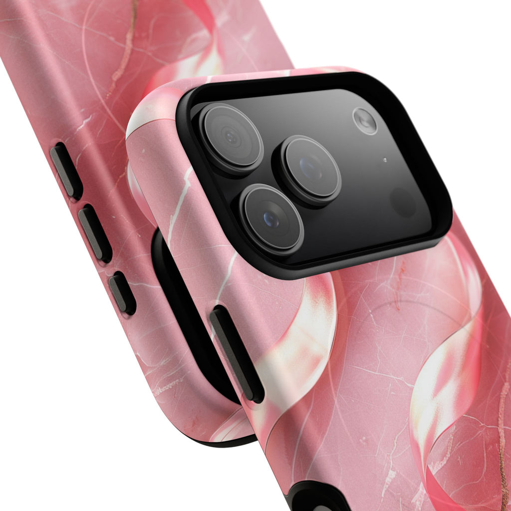 Pink Marble Tough Magnetic Phone Case — Abstract Rose Swirl Magnetic iPhone Cover