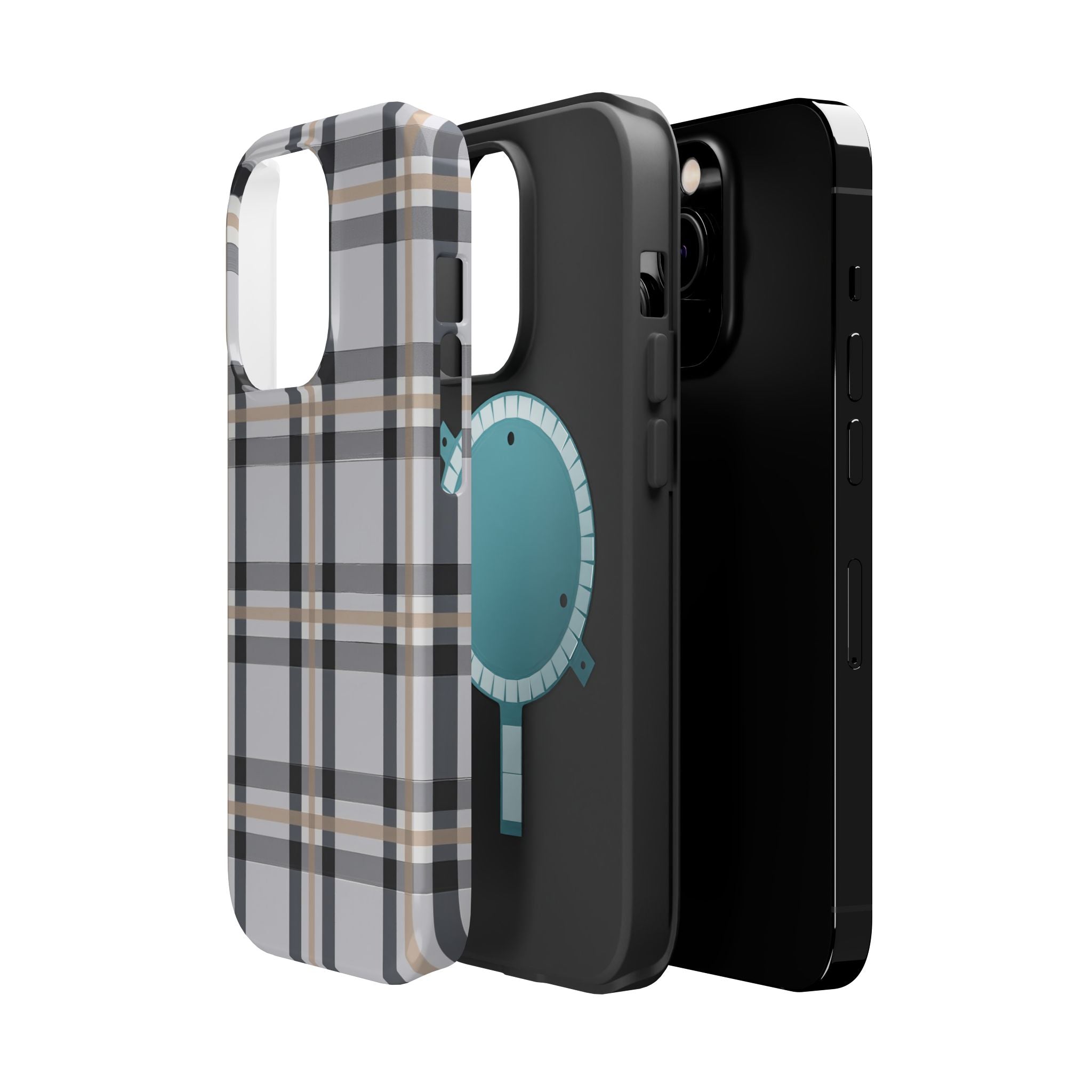 Plaid Magnetic Impact-Resistant Phone Case — Grey & Tan Classic Pattern