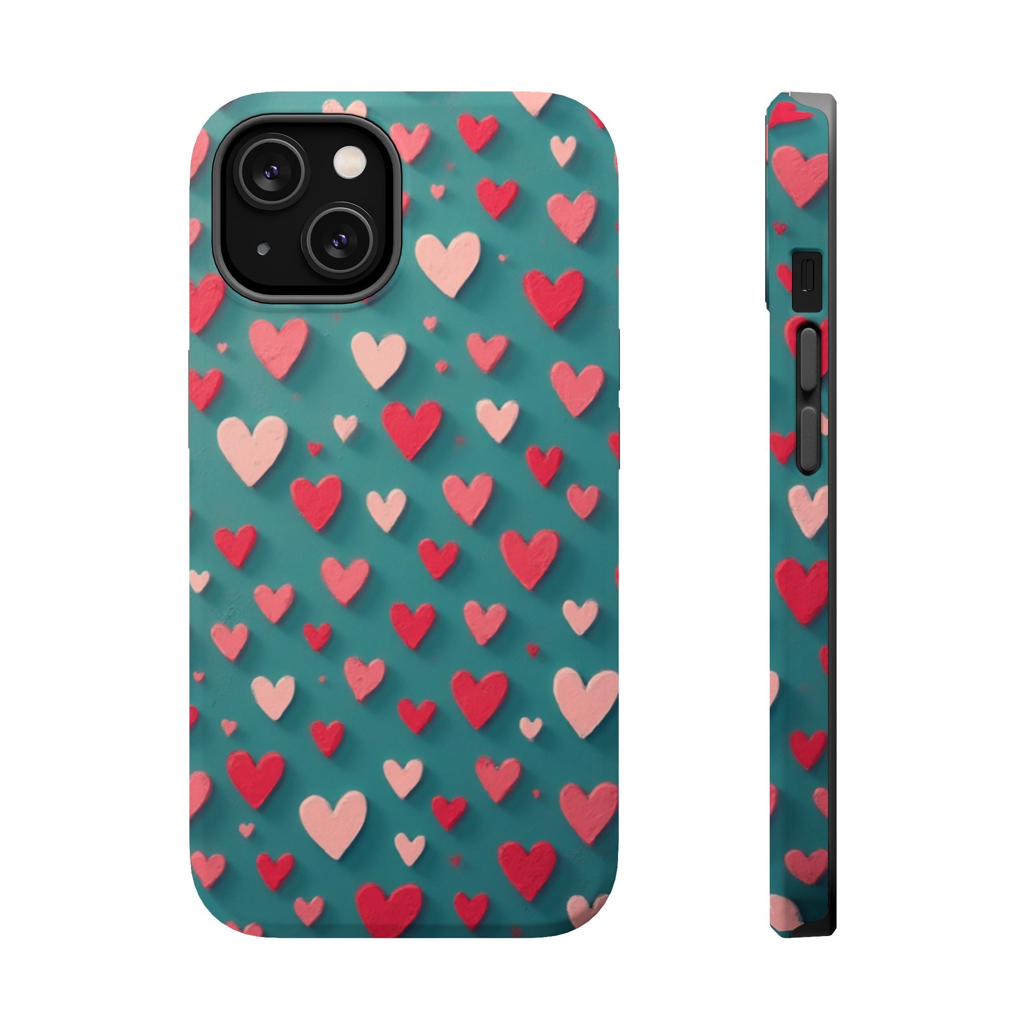 Magnetic Impact-Resistant Phone Case — Teal Love Hearts Pattern