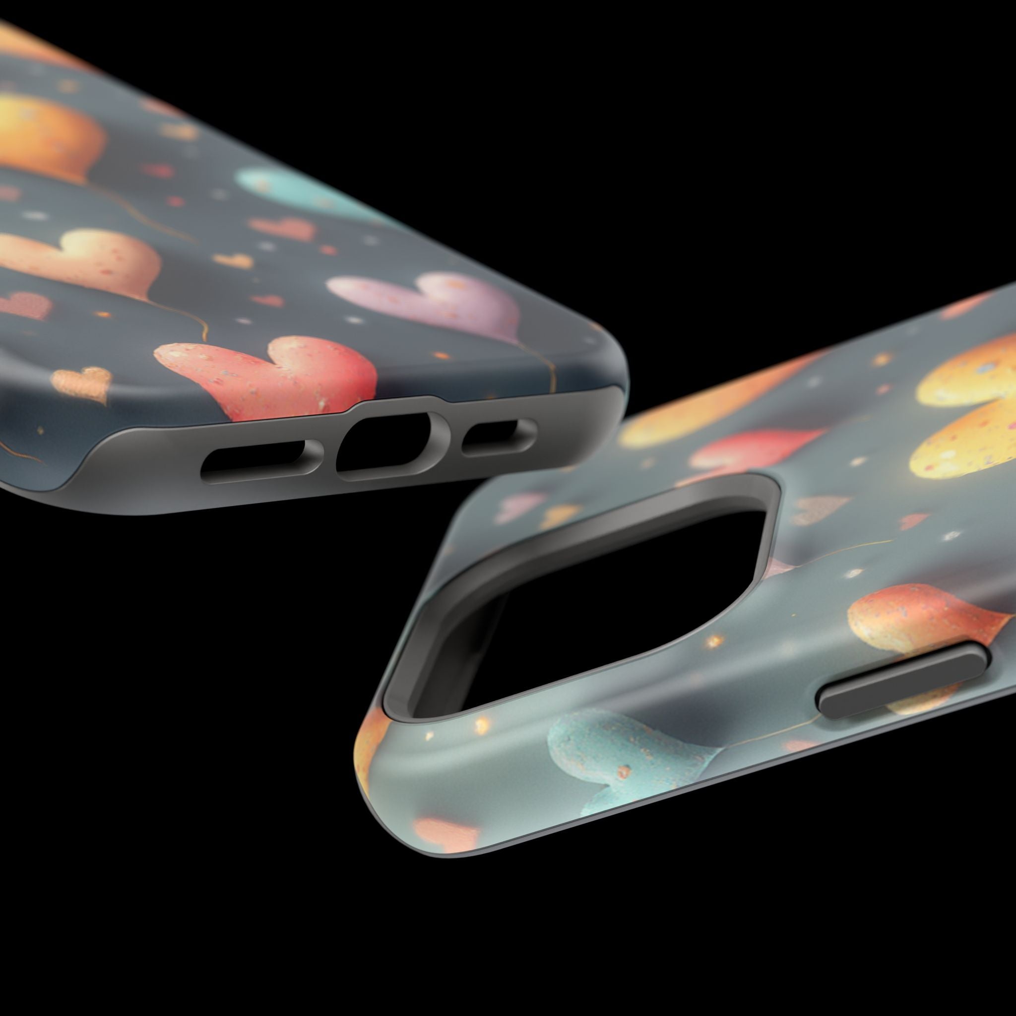 Magnetic Impact-Resistant Phone Case — Colorful Floating Heart Design