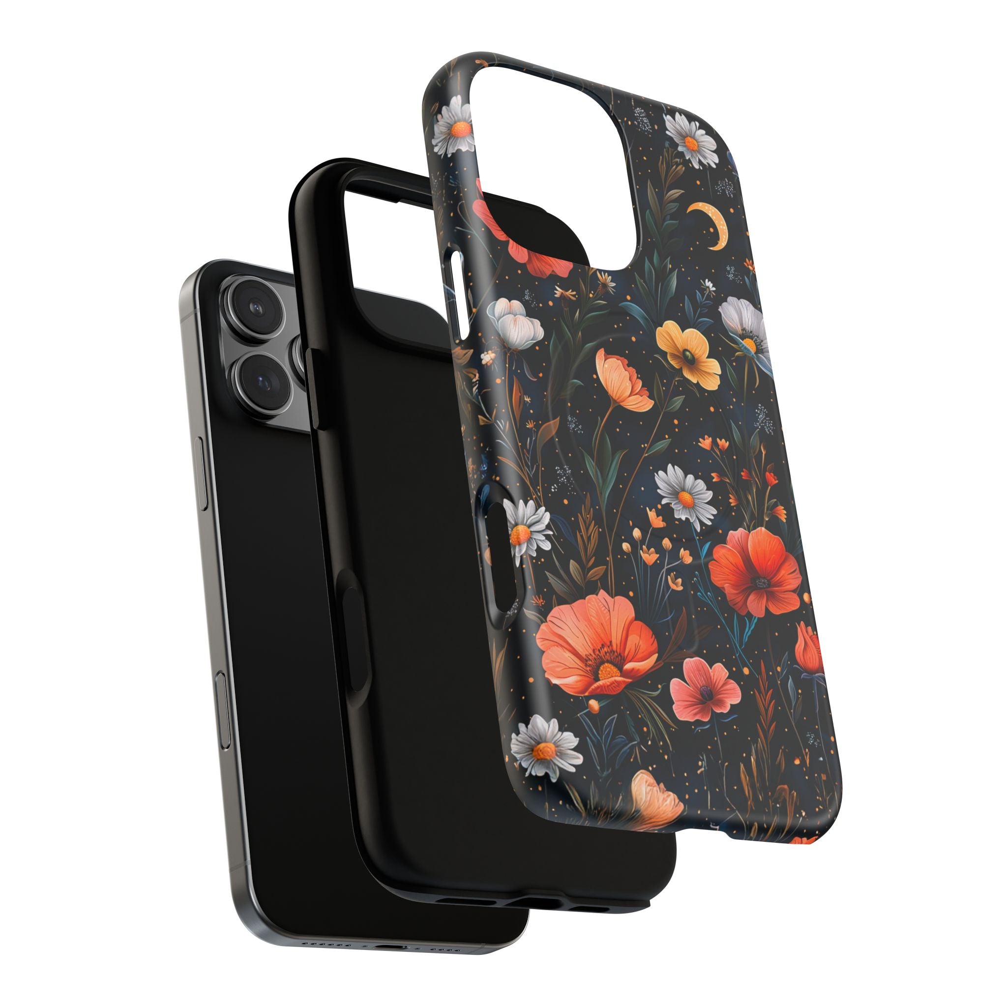 Magnetic Tough Case — Dark Floral Meadow with Moon & Daisies