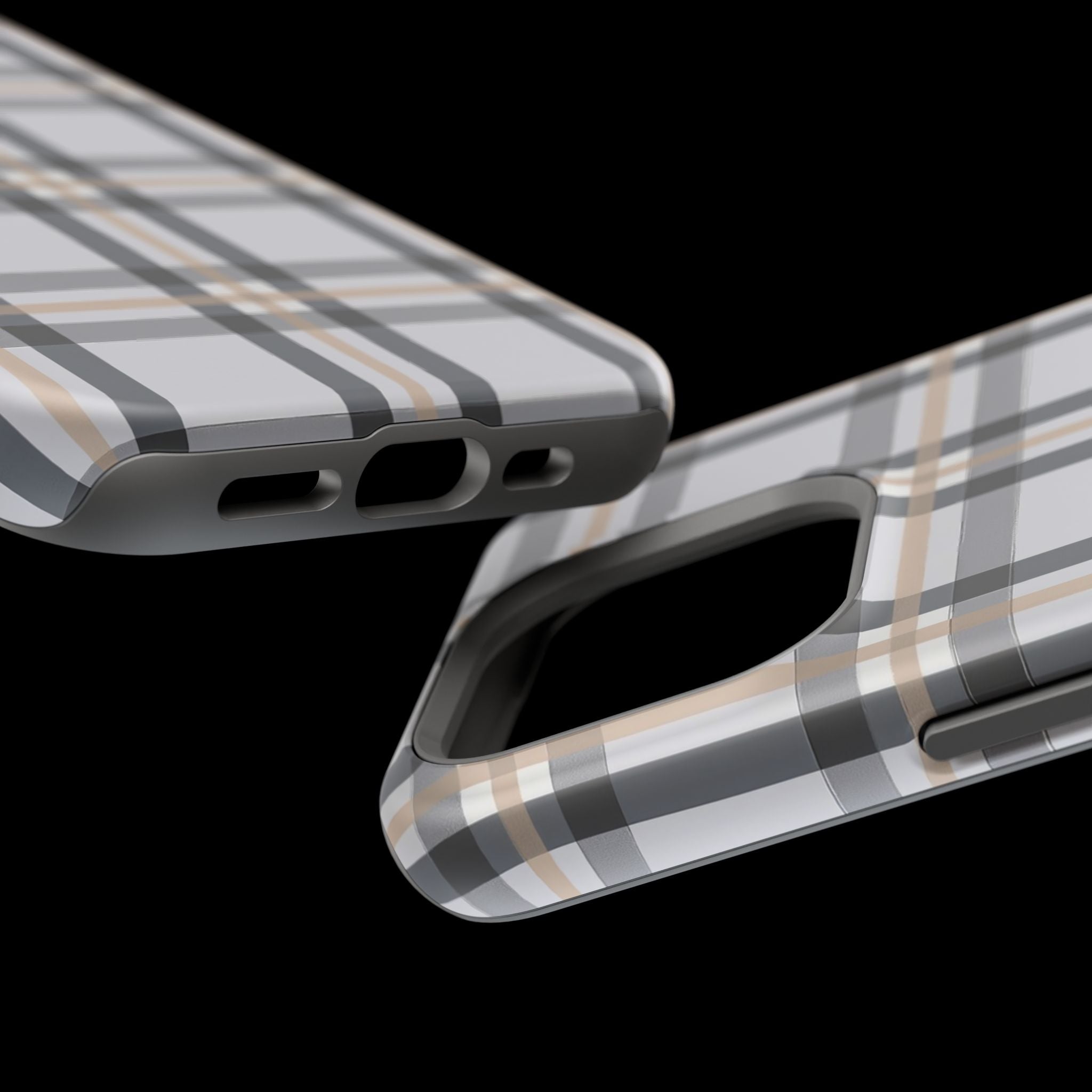Plaid Magnetic Impact-Resistant Phone Case — Grey & Tan Classic Pattern